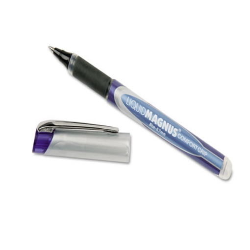 Picture of 7520015877787 SKILCRAFT Liquid Magnus Hybrid Gel Pen, Stick, Fine 0.7 mm, Blue Ink, Blue/Gray Barrel, 4/Pack