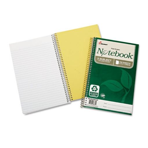 Picture of 7530016002020 SKILCRAFT Recycled Notebook, 3-Subject, Medium/College Rule, Green Cover, (150) 9.5 x 6 Sheets, 3/Pack