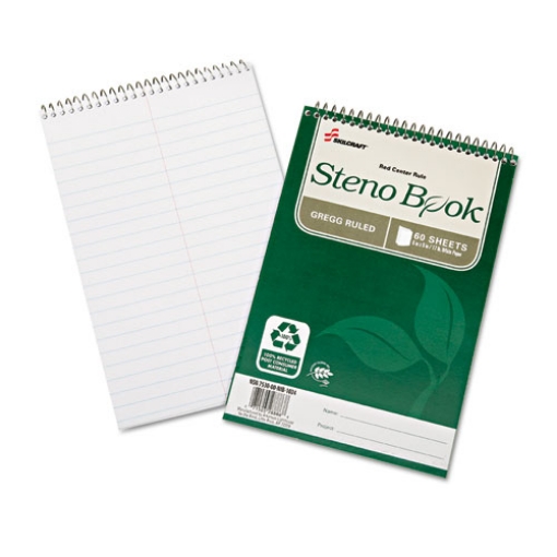 Picture of 7530016002029 Skilcraft Recycled Steno Pad, Gregg Rule, Green Cover, 60 White 6 X 9 Sheets, 6/pack