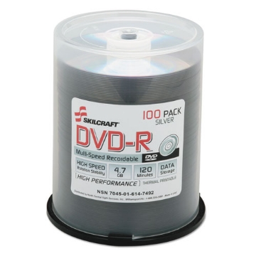 Picture of 7045016147492, Skilcraft Dvd-R Recordable Disc, 4.7 Gb, 16x, Spindle, Silver, 100/pack