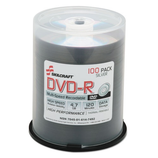 Picture of 7045016147492, Skilcraft Dvd-R Recordable Disc, 4.7 Gb, 16x, Spindle, Silver, 100/pack