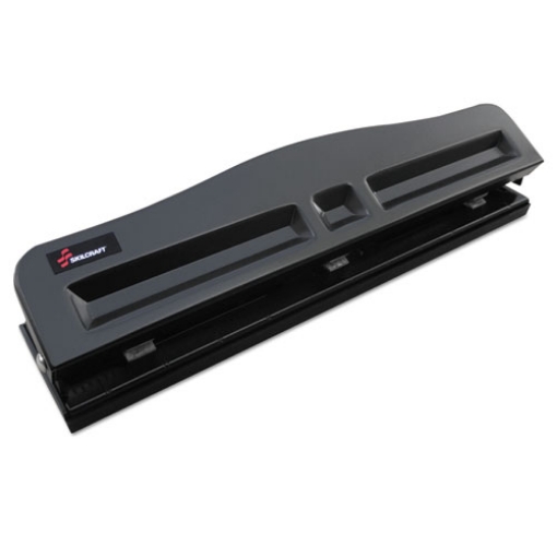 Picture of 7520016203828 Skilcraft Light-Duty Three-Hole Punch, 9/32" Holes, 8-Sheet, Black