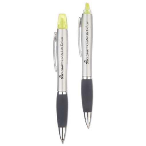 Picture of 7520016205405 Skilcraft Rite-N-Lite Deluxe, Fluorescent Yellow/black Ink, Chisel/conical Tips, Silver/black Barrel, 2/pack