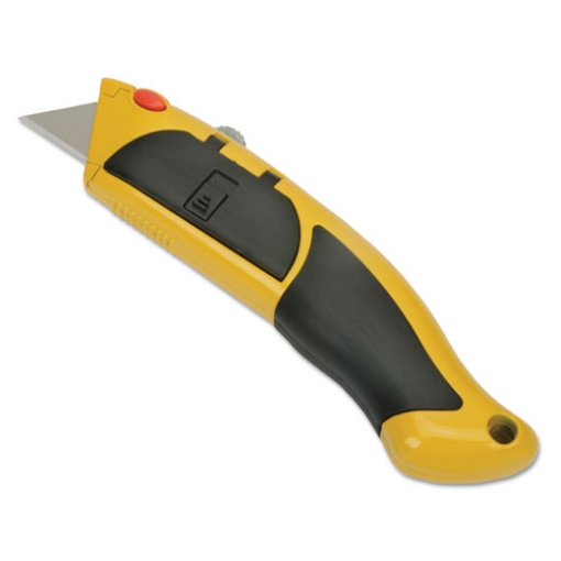 Picture of 5110016217915 SKILCRAFT Utility Knife with Cushion Grip Handle, 2pt Blade, 7" Metal/Rubber Handle, Yellow/Black