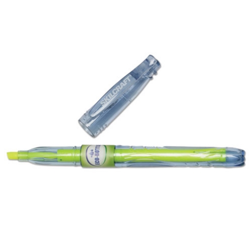 Picture of 7520016578559 Skilcraft Eco-Bottle Recycled Highlighter, Yellow Ink, Chisel Tip, Clear/yellow Barrel, Dozen