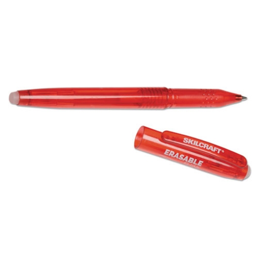 Picture of 7520016580387 SKILCRAFT Erasable Re-Write Gel Pen, Stick, Medium 0.7 mm, Red Ink, Translucent Red Barrel, Dozen