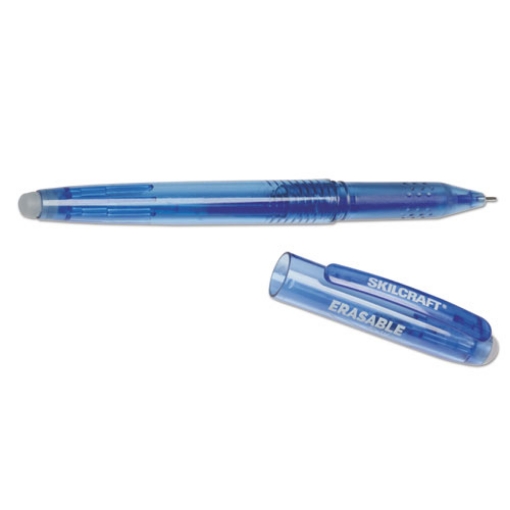 Picture of 7520016580389 SKILCRAFT Erasable Re-Write Gel Pen, Stick, Medium 0.7 mm, Blue Ink, Translucent Blue Barrel, Dozen