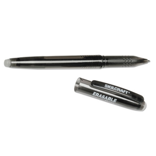 Picture of 7520016580390 SKILCRAFT Erasable Re-Write Gel Pen, Stick, Fine 0.5 mm, Black Ink, Smoke/Black Barrel, Dozen