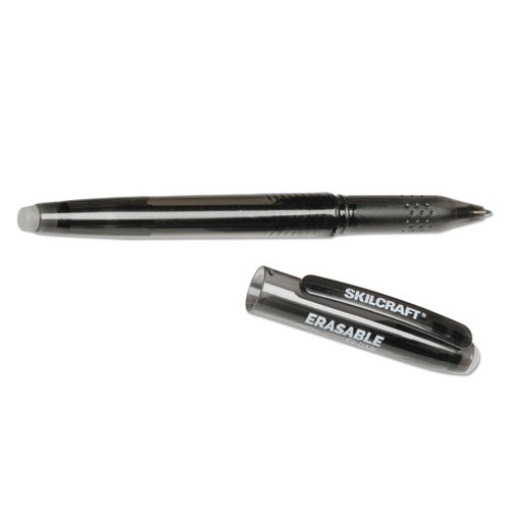 Picture of 7520016580391 SKILCRAFT Erasable Re-Write Gel Pen, Stick, Medium 0.7 mm, Black Ink, Smoke/Black Barrel, Dozen