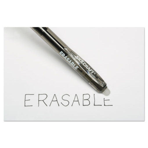 Picture of 7520016580692 SKILCRAFT Erasable Re-Write Gel Pen, Retractable, Medium 0.7 mm, Black Ink, Smoke/Black Barrel, Dozen