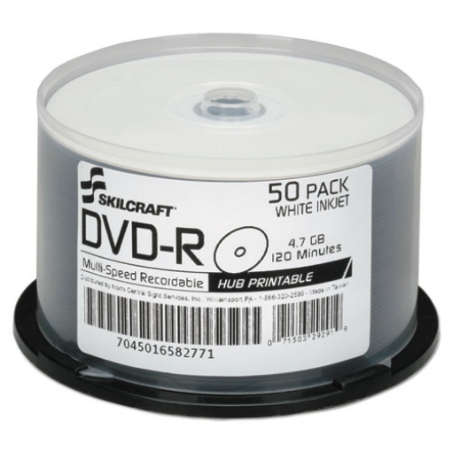 Picture of 7045016582771, Skilcraft Inkjet Printable Dvd-R, 4.7 Gb, 16x, Spindle, White, 50/pack