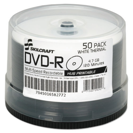 Picture of 7045016582772, Skilcraft Laser Printable Dvd-R, 4.7 Gb, 16x, Spindle, White, 50/pack