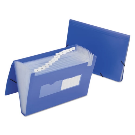 Picture of 7530016597148 SKILCRAFT 1.25" Expansion File, 12 Sections, Elastic Cord Closure, Straight Tab, Letter Size, Blue, 12/Carton