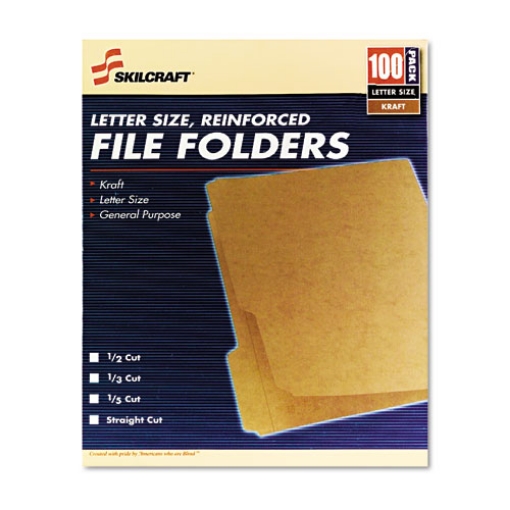 Picture of 7530006630031 SKILCRAFT Medium File Folder, Straight Tabs, Letter Size, 0.75" Expansion, Brown, 100/Box
