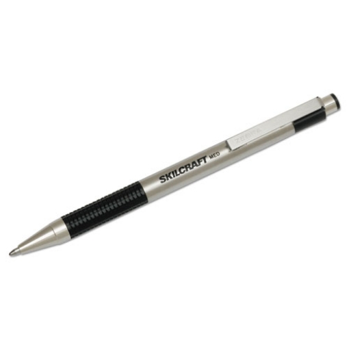 Picture of 7520016661049 Skilcraft Zebra Ballpoint Pen, Retractable, Medium 1 Mm, Black Ink, Stainless Steel Barrel, 2/pack