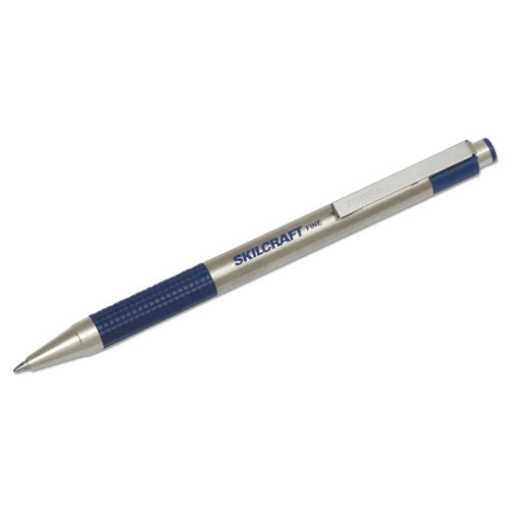 Picture of 7520016661051 Skilcraft Zebra Ballpoint Pen, Retractable, Fine 0.7 Mm, Blue Ink, Stainless Steel Barrel, 2/pack