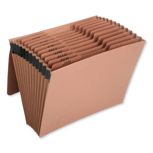 Picture of 7530016819290 SKILCRAFT Expanding File with Flap, Jan-Dec, 9" Expansion, 12 Sections, 1/3-Cut Tabs, Letter Size, Brown