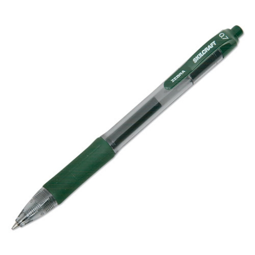 Picture of 7520016826563 SKILCRAFT Zebra Gel Pen, Retractable, Medium 0.7 mm, Green Ink, Green/Clear Barrel, Dozen