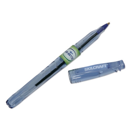 Picture of 7520016827166 Skilcraft Recycled Water Bottle Ballpoint Pen, Stick, Fine 0.5 Mm, Blue Ink, Clear Barrel, Dozen