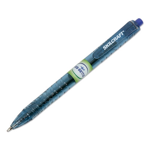 Picture of 7520016827167 SKILCRAFT Recycled Water Bottle Ballpoint Pen, Retractable, Medium 0.7 mm, Blue Ink, Clear Barrel, Dozen