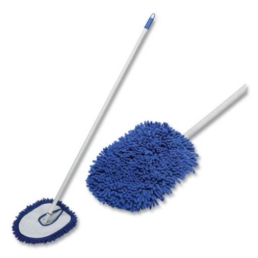 Picture of 7920016828879 SKILCRAFT Microfiber Dust Mop with Handle, 13 x 10 White Microfiber Head, 48" Blue Painted Steel Handle, 6/Box