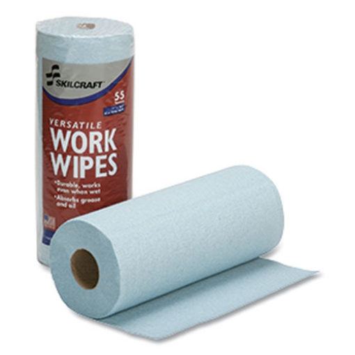 Picture of 7920016848963, SKILCRAFT Industrial Work Wipes, 1-Ply, 10.4 x 11, Blue, 55 Wipes/Roll, 30 Rolls/Carton