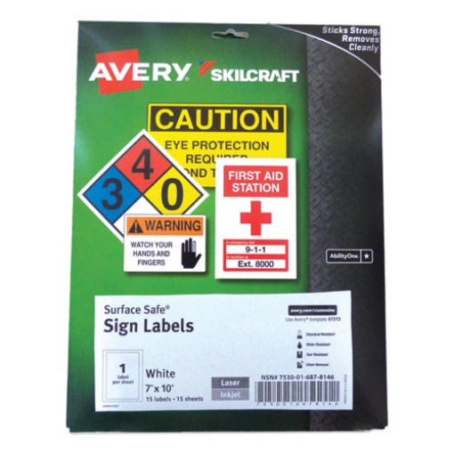 Picture of 7530016878146 Skilcraft/avery Surface Safe Sign Labels, 7 X 10, White, 1/sheet, 15 Sheets/box, 12 Boxes/box