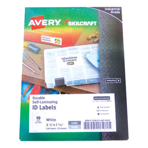 Picture of 7530016878443 Skilcraft/avery Durable Self-Laminating Id Labels, 1.03 X 3.5, White, 10/sheet, 25 Sheets/pack