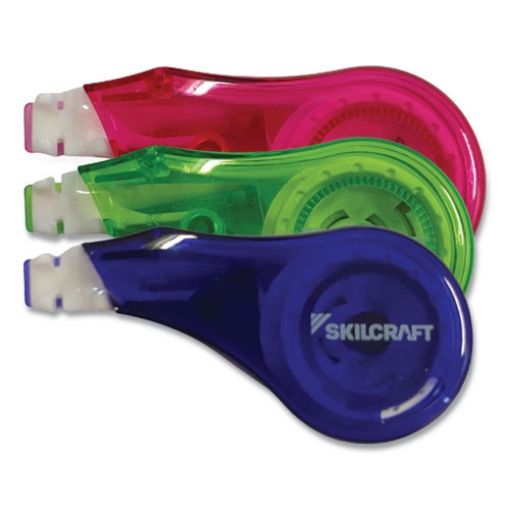 Picture of 7510016919671 SKILCRAFT Correction Tape Recycled Mini-Dispenser, Non-Refillable, Blue/Green/Red, 0.2" x 394", 3/Pack