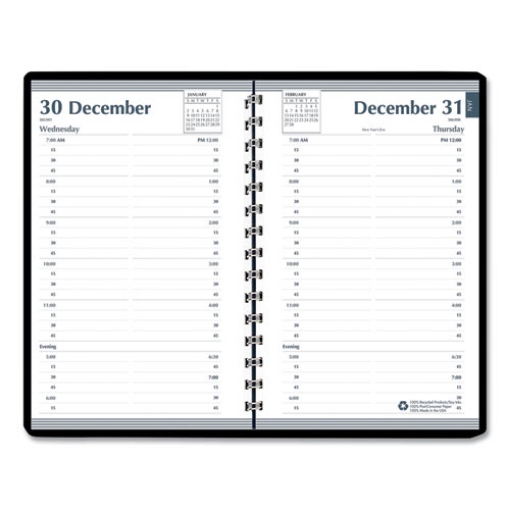 Picture of 7530016935597 SKILCRAFT Daily Appointment Planner, Wirebound: Non-Refillable, 8 x 5, Black Cover, 12-Month (Jan to Dec): 2024