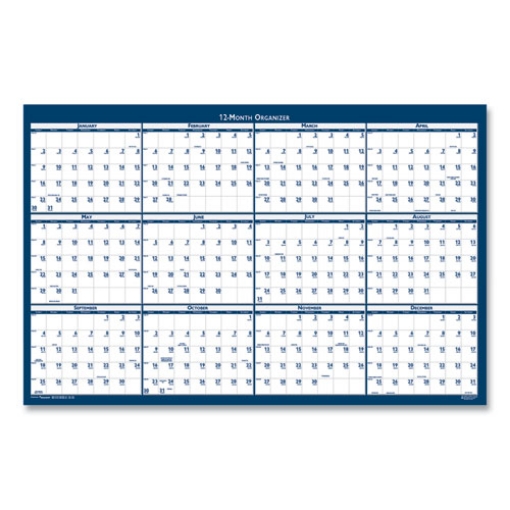 Picture of 7510016956112 SKILCRAFT Two-Sided Dry Erase Wall Calendar, 24 x 37, White/Blue Sheets, 12-Month (Jan to Dec): 2024