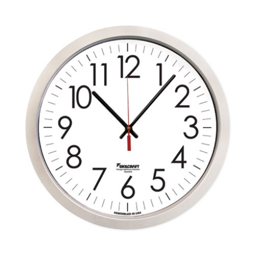 Picture of 6645016986555 SKILCRAFT Silver Quartz Wall Clock, 14.5" Overall Diameter, 1 AA (sold separately)