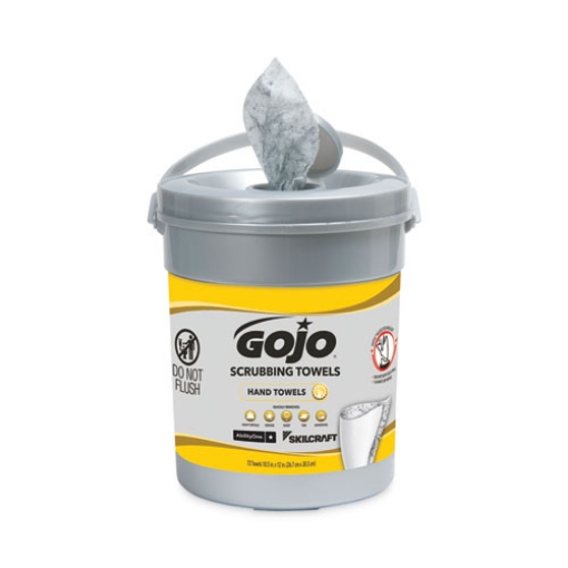 Picture of 7930016997556, Skilcraft Gojo Scrubbing Towels, 1-Ply, Fresh Citrus Scent, White, 72/canister, 6 Canisters/ct