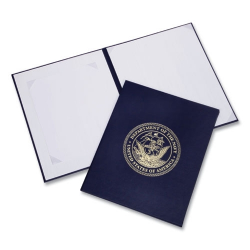 Picture of 7510017011808 SKILCRAFT Awards Certificate Binder, Navy Seal, 14.5 x 11.5, Navy Blue/Gold