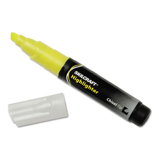 Picture of 7520009044476 Skilcraft Large Fluorescent Highlighter, Fluorescent Yellow Ink, Chisel Tip, Black/yellow Barrel, Dozen