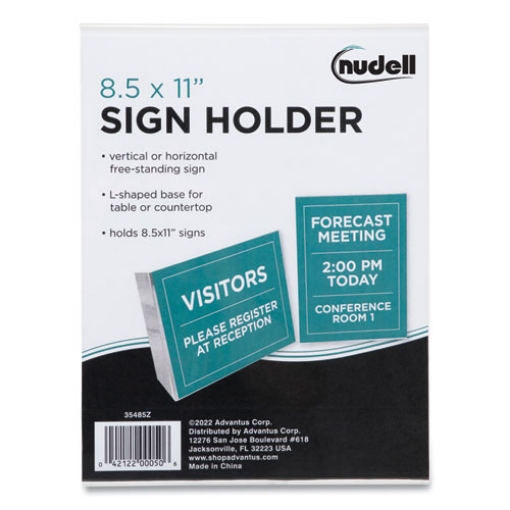 Picture of Clear Plastic Slanted L-Shaped Countertop Sign Holder, Side-Load, Horizontal/Vertical Orientation, 8.5 x 11 Insert