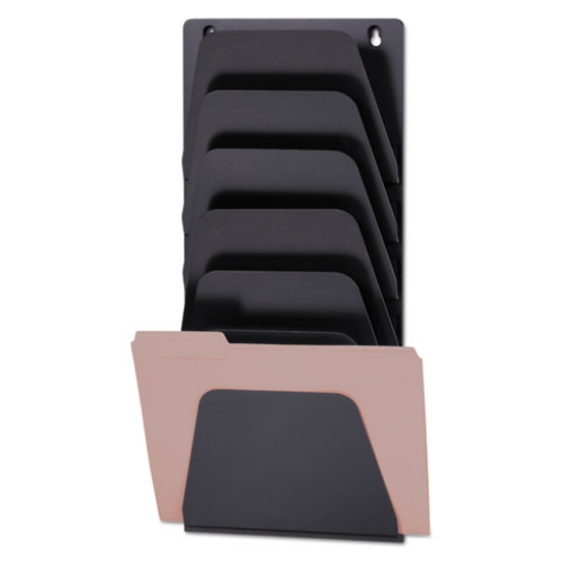 Picture of Wall File Holder, 7 Sections, Legal/Letter Size, 9.43" x 2.88" x 22.38", Black