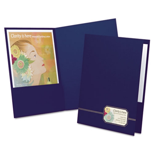 Picture of Monogram Series Business Portfolio, Cover Stock, 0.5" Capacity, 11 X 8.5, Blue With Embossed Gold Foil Accents, 4/pack