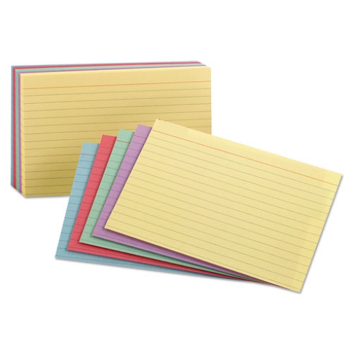 Picture of Ruled Index Cards, 5 X 8, Blue/violet/canary/green/cherry, 100/pack