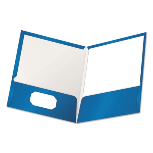 Picture of High Gloss Laminated Paperboard Folder, 100-Sheet Capacity, 11 X 8.5, Blue, 25/box