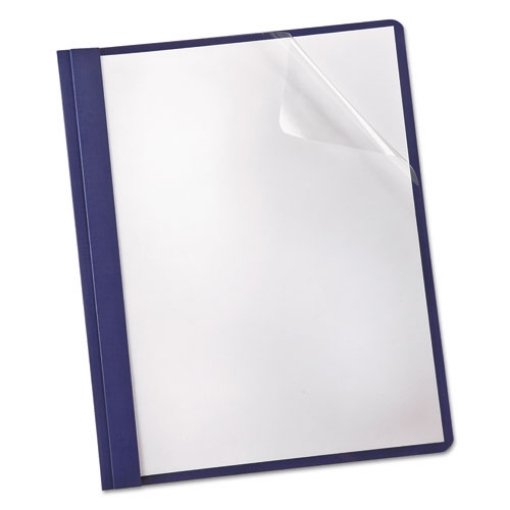 Picture of Clear Front Linen Report Cover, Three-Prong Fastener, 0.5" Capacity, 8.5 X 11, Clear/navy, 25/box