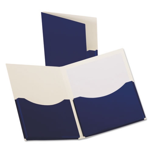 Picture of Double Stuff Gusseted 2-Pocket Laminated Paper Folder, 200-Sheet Capacity, 11 X 8.5, Navy, 20/box