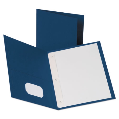 Picture of Leatherette Two Pocket Portfolio With Fasteners, 8.5 X 11, Blue/blue, 10/pack