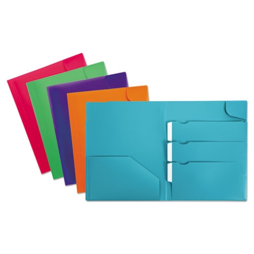 Picture of Divide It Up Four-Pocket Poly Folder, 110-Sheet Capacity, 11 x 8.5, Randomly Assorted Colors