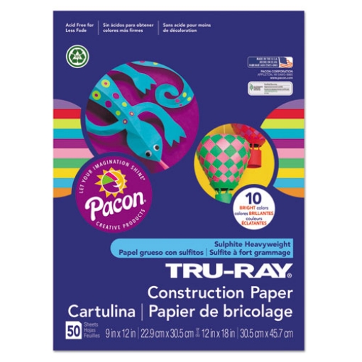 Picture of Tru-Ray Construction Paper, 76 lb Text Weight, 9 x 12, Assorted Bright Colors, 50/Pack