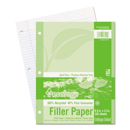 Picture of Ecology Filler Paper, 3-Hole, 8.5 X 11, Medium/college Rule, 150/pack