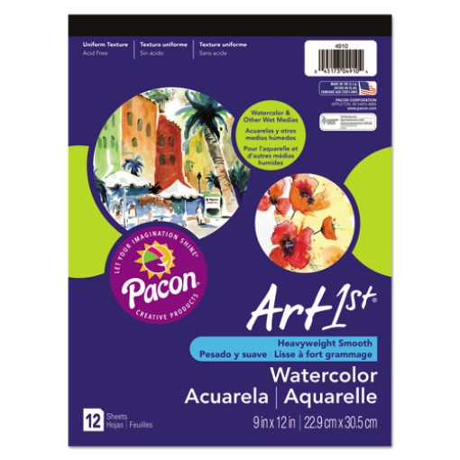 Picture of Artist Watercolor Paper Pad, Unruled, Yellow Cover, 12 White 9 X 12 Sheets