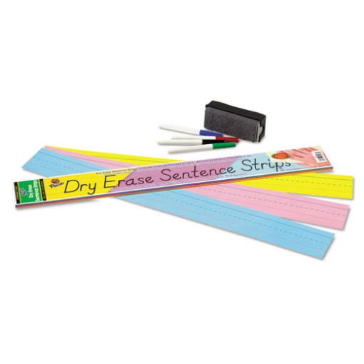 Picture of Dry Erase Sentence Strips, 24 X 3, Blue; Pink; Yellow, 30/pack