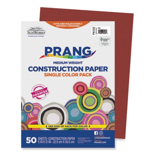 Picture of SunWorks Construction Paper, 50 lb Text Weight, 9 x 12, Red, 50/Pack