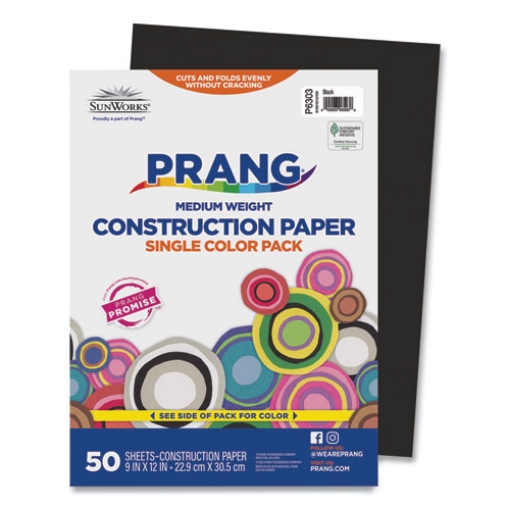 Picture of sunworks construction paper, 50 lb text weight, 9 x 12, black, 50/pack